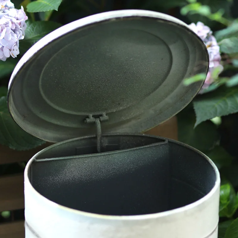 Cubo de basura de Metal antiguo para exteriores, cesta de residuos Rural, taberna, redondo, adecuado para cocina, jardín, granja