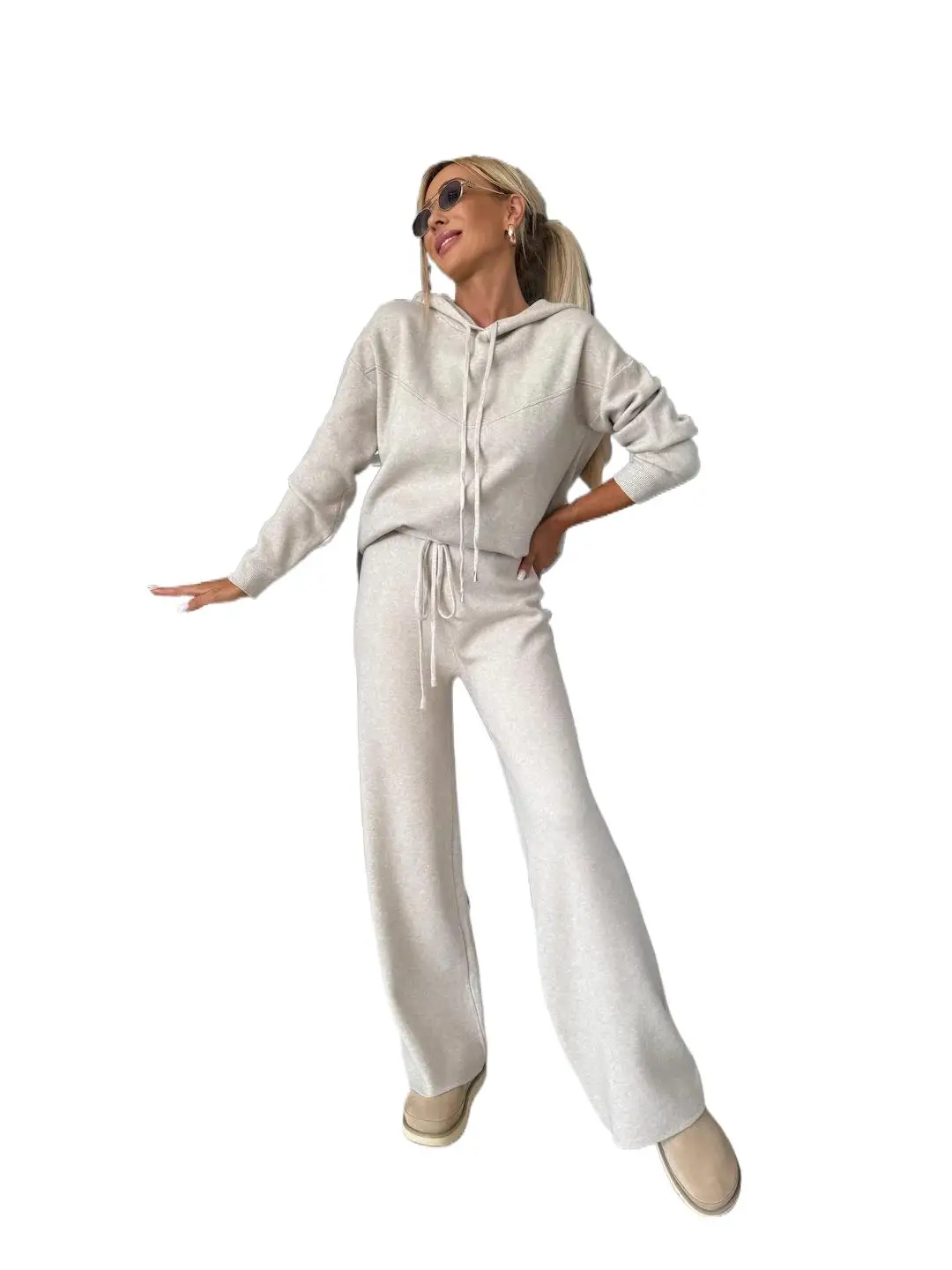 

2025 New Fashion Hooded Shirt + Wide Leg Pants Two-piece Sets Women Autumn Casual Loose Top And Trousers Suit For Women