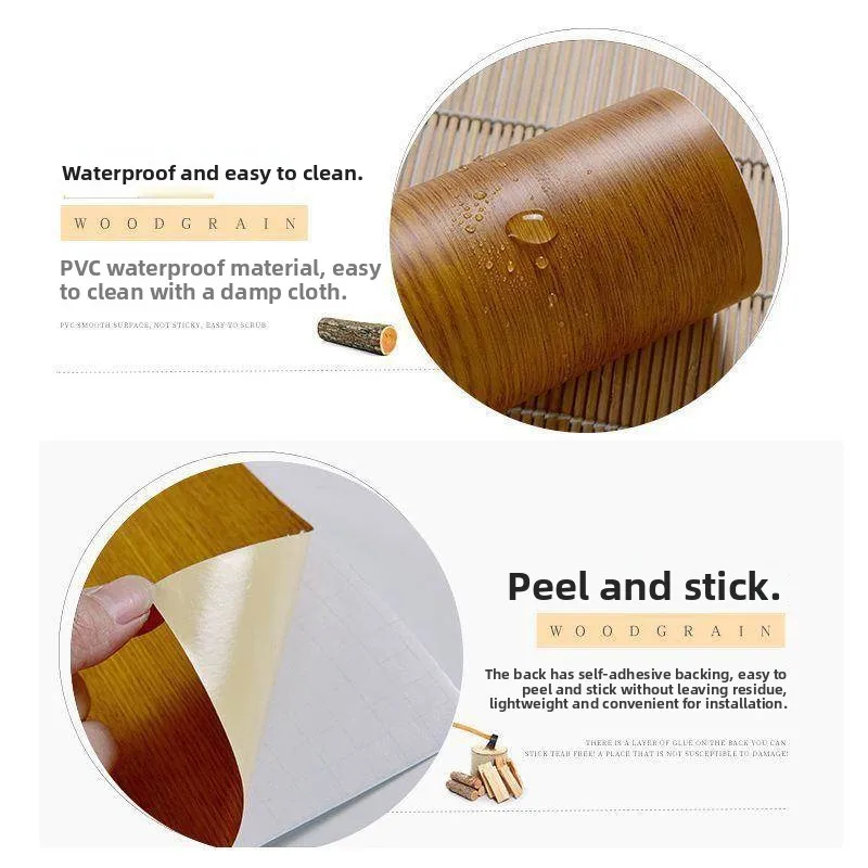 Waterproof Self-Adhesive Door Stickers Whole Sheet Wood Grain Original Wood Bathroom Furniture Renovation Stickers for Cabine...