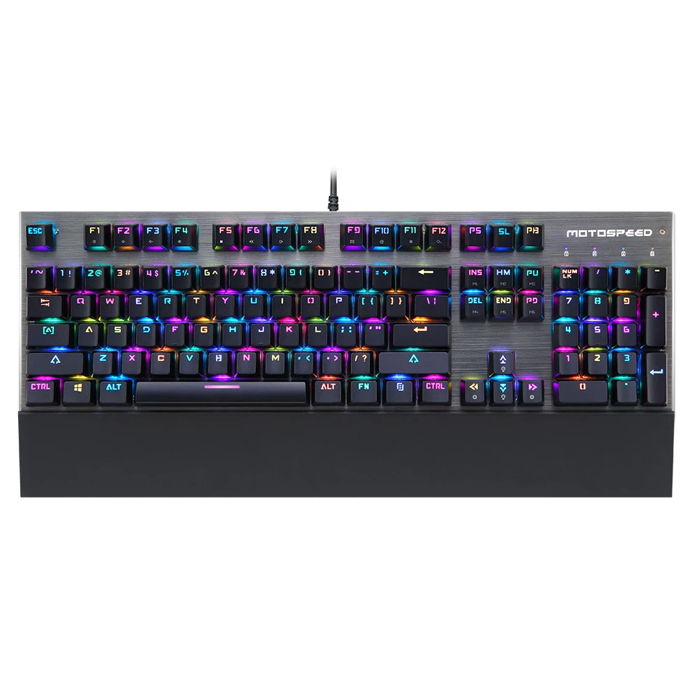 Imagem -02 - Original Motovelocidade Ck108 Rgb Azul Interruptor Mecânico Inglês Teclado Jogos com Fio Led Retroiluminado Backlight para Gamer pc Desktop