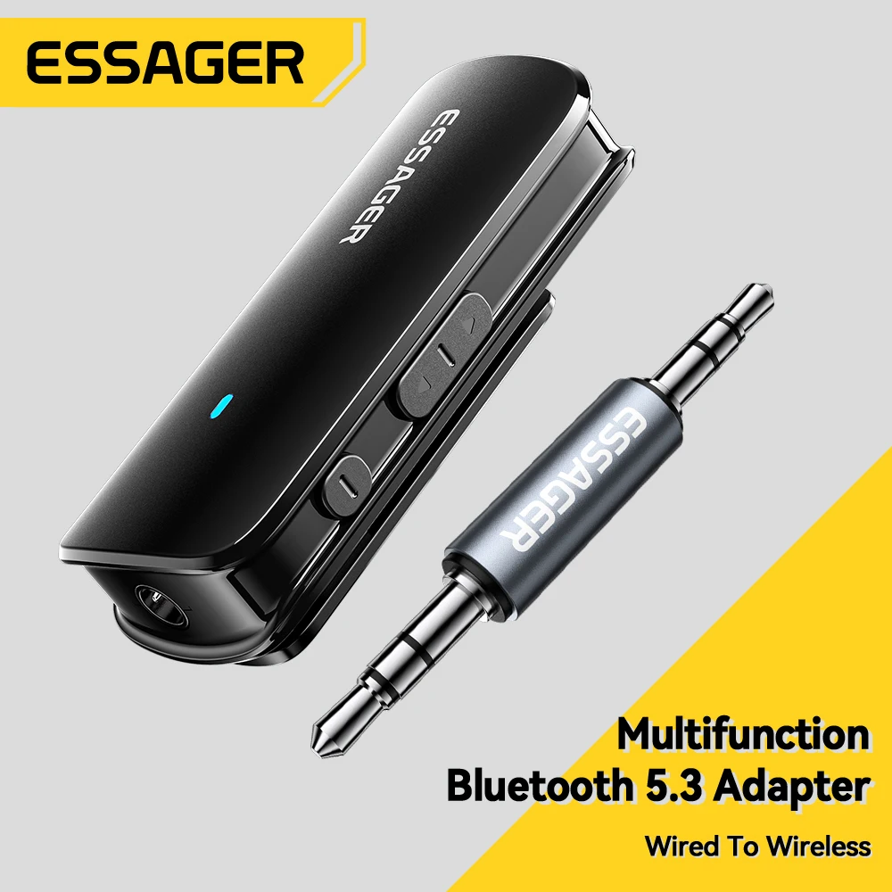 

Essager Bluetooth 5.3 Adapter Transmitter Receiver Bluetooth AUX Wireless 3.5mm Adapter Stereo for Earphones Phones TV Car Audio