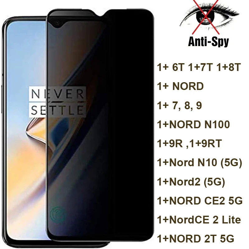 Anti Spy Screen Glass Protector For Oneplus 9 8 7 6T 7T 8T Nord CE 2 2T N10 N100  5G Privacy Glass for Oneplus