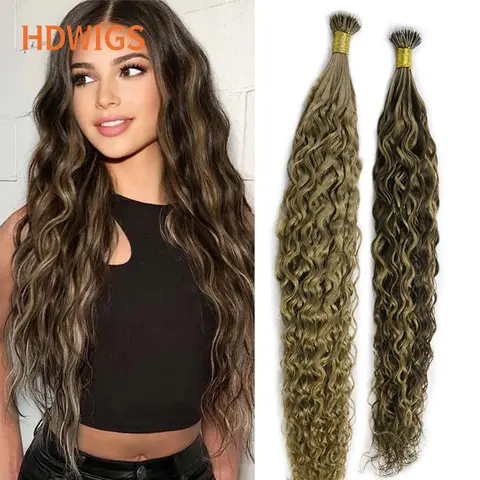 Nano Ring Hair Extensions Natural Wave Real Human Fusion Hair Extensions 50pcs Keratin Capsule Wavy Micro Link Beads Human Hair