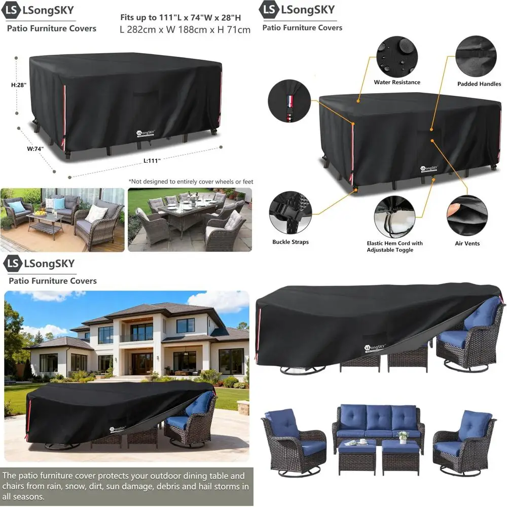 

Водонепроницаемый чехол для уличной мебели из ткани 600D для комплектов из 6-8 предметов: диванов, обеденных столов, стульев, пуфов и кофейных столиков, 111 длина x 74 ширина x 28 высота дюймов.