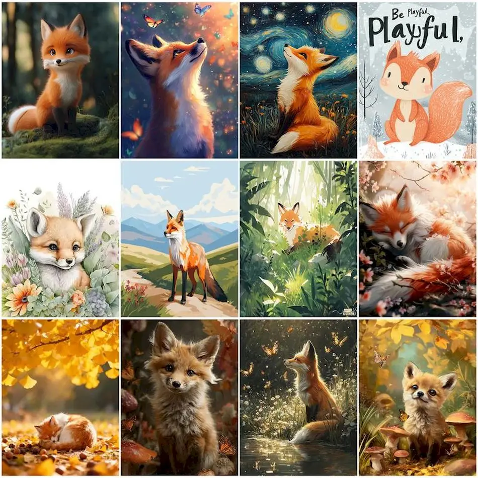 

RUOPOTY Painting By Numbers With Frame Animals fox Original Gifts Crafts Supplies Adults Personalized Gift Handicraft Handiwork