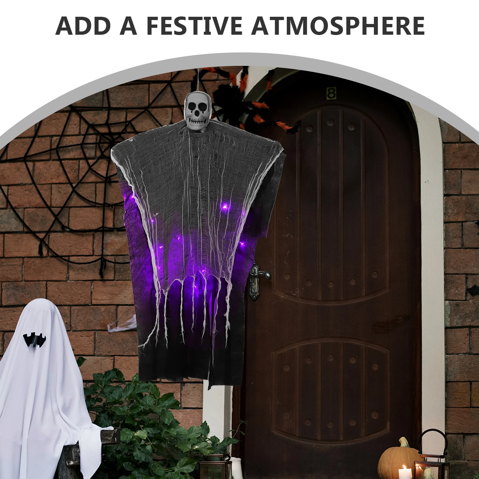 

Glowing Skull Decoration Halloween Prop Indoor Light up Fabric Animated Ghost Light-up