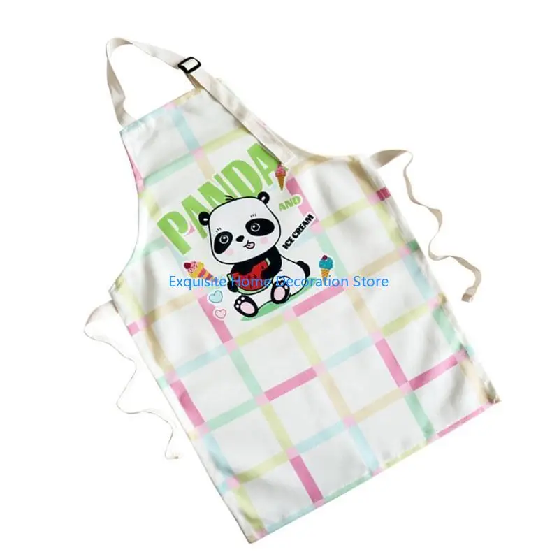 L5BF Unisex Child Apron for Cooking and Art Checkered Panda Pattern, Water Resistant