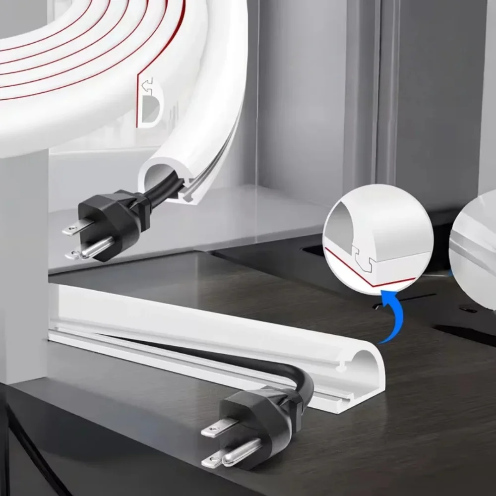 1PC 1m Self Adhesive Floor Cord Cover PVC Cable Management Flexible Low Profile Electric Cord Cavity Home Office