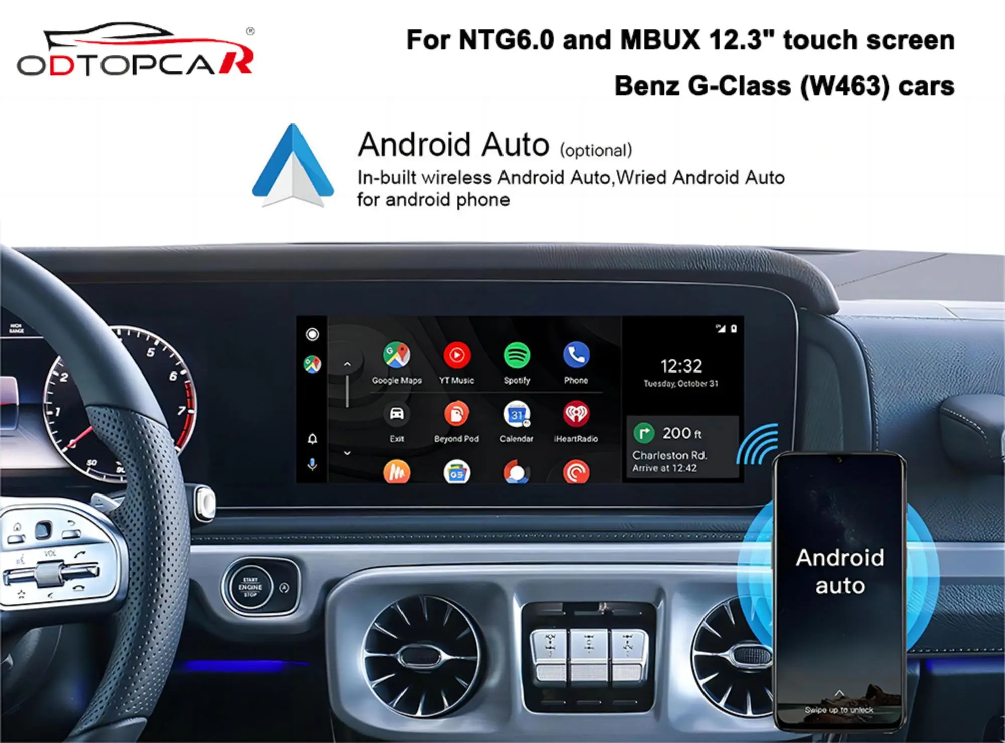 Wireless Car Play Adapter for Mercedes G-Class W463 NTG 6.0 MBUX Android Auto Upgrade Android 13 Ai BOX 12.3 inch Touch Screen