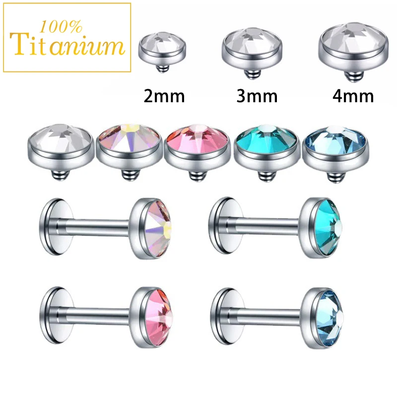 G23 التيتانيوم شقة الزركون Labret مسمار الشفاه خواتم الأذن الزنمة الغضروف اللولب أقراط لولبة داخلية موضة هيئة ثقب المجوهرات