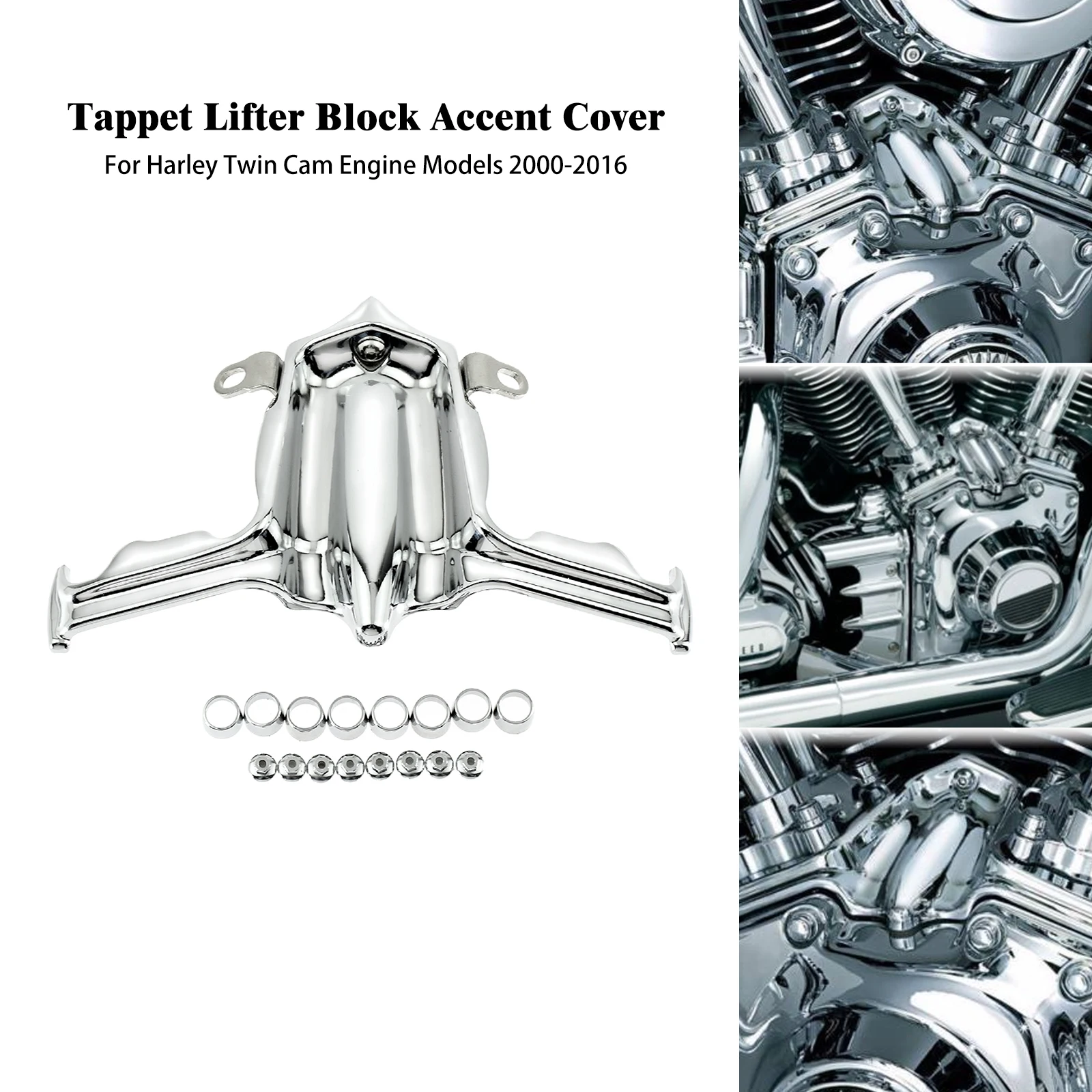 

Motorcycle Chrome Tappet Lifter Block Accent Cover For Harley Touring Road Glide Electra Glide Twin Cam Dyna FXDF Fat Bob FXDL