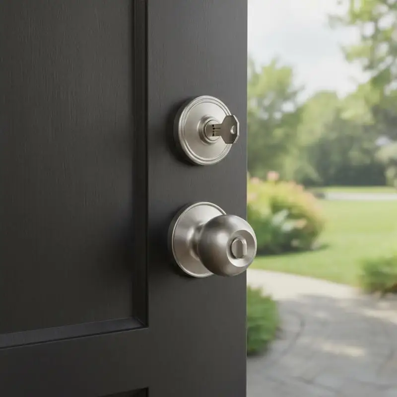 

Entrance Lockset and Deadbolt Combination 1-3/8" to 1-3/4" For Front Door Home Office Apartment, Single Cylinder Mechanism Satin Nickel Finish Heavy Duty Metal Construction