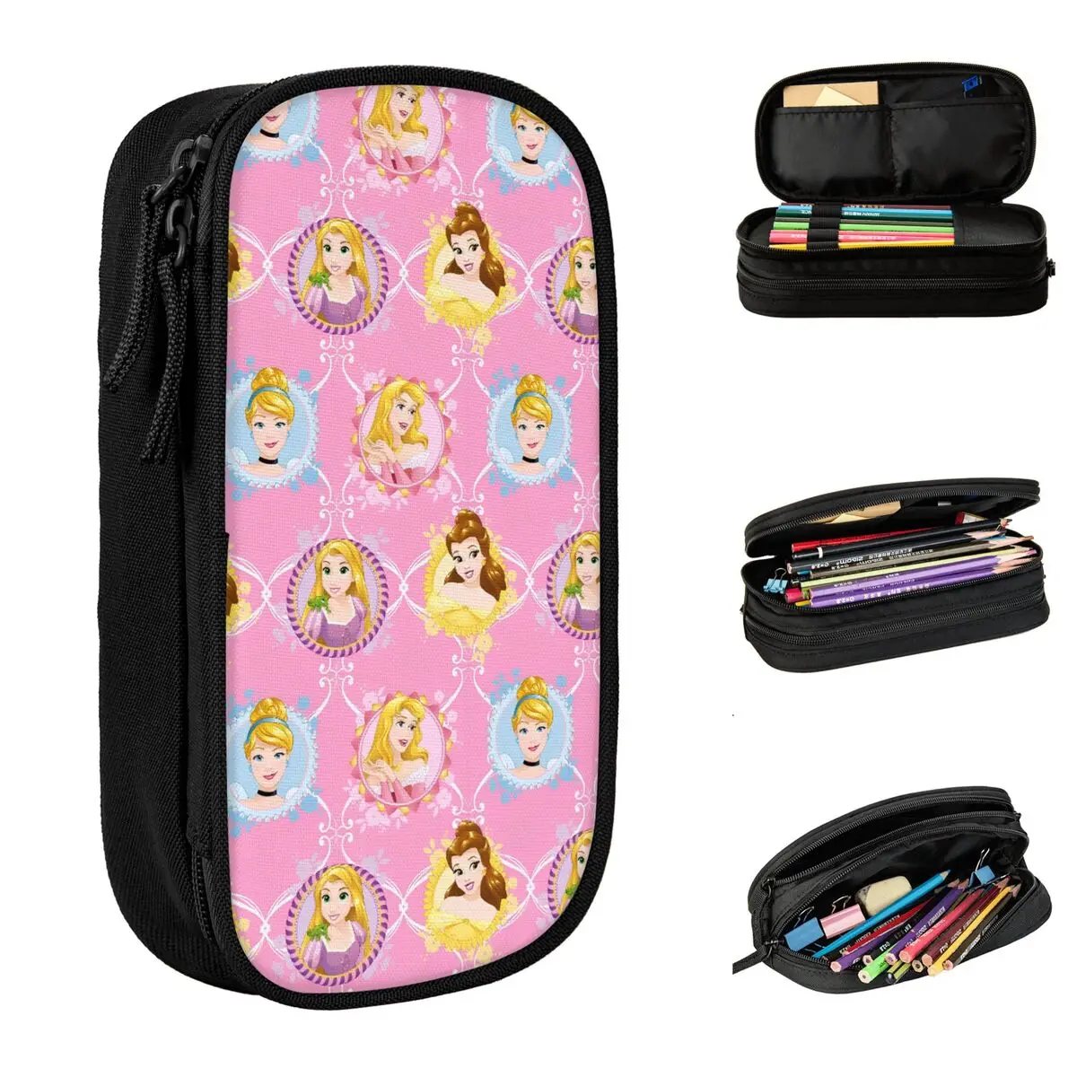 Princess Cartoon Pencil Cases Rapunzel Belle Aurora Cinderella Pen Holder Bags Student Large Storage Office Cosmetic Pencilcases