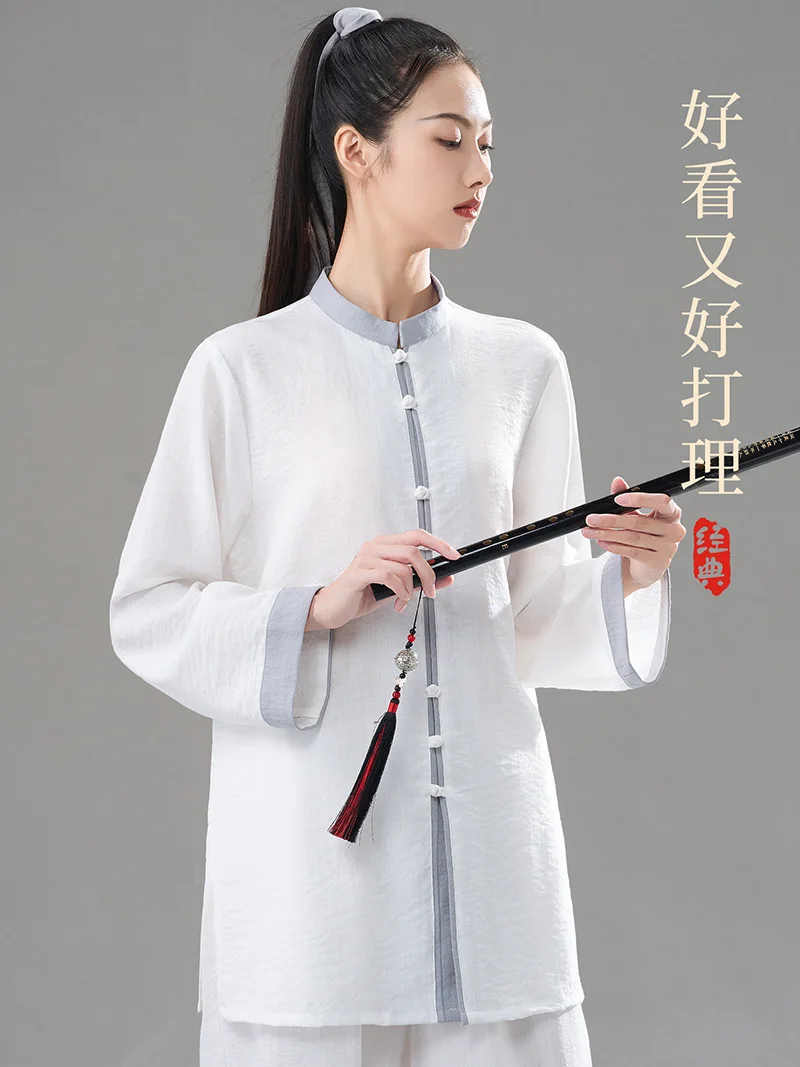 Tai Chi Uniform Set Women 2026 New Spring Autumn Winter Ramie Viscose Fiber High End Kung Fu Practice Suit Clothing