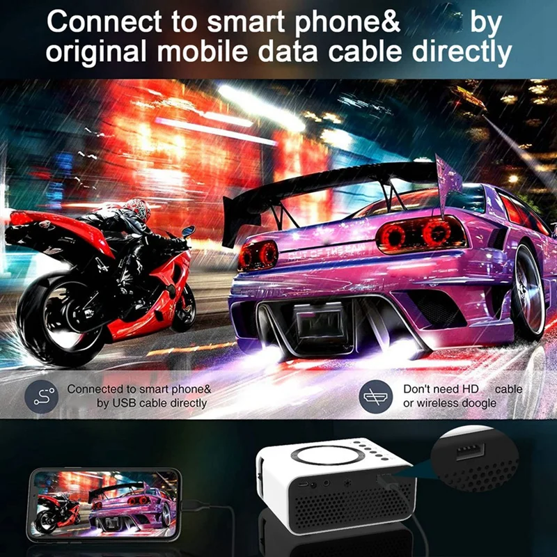 Wifi Mini Projector YT300 LED Projector 320X240 Portable Home Theater USB Wireless Sync Screen Supported 1080P-US Plug