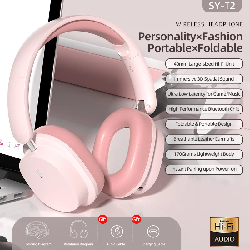 Over Ear Head Mounted Headphone 40mm Neodymium Drivers Stereo Game Music Earphone 15 Hours Endurance Foldable Wireless Headset