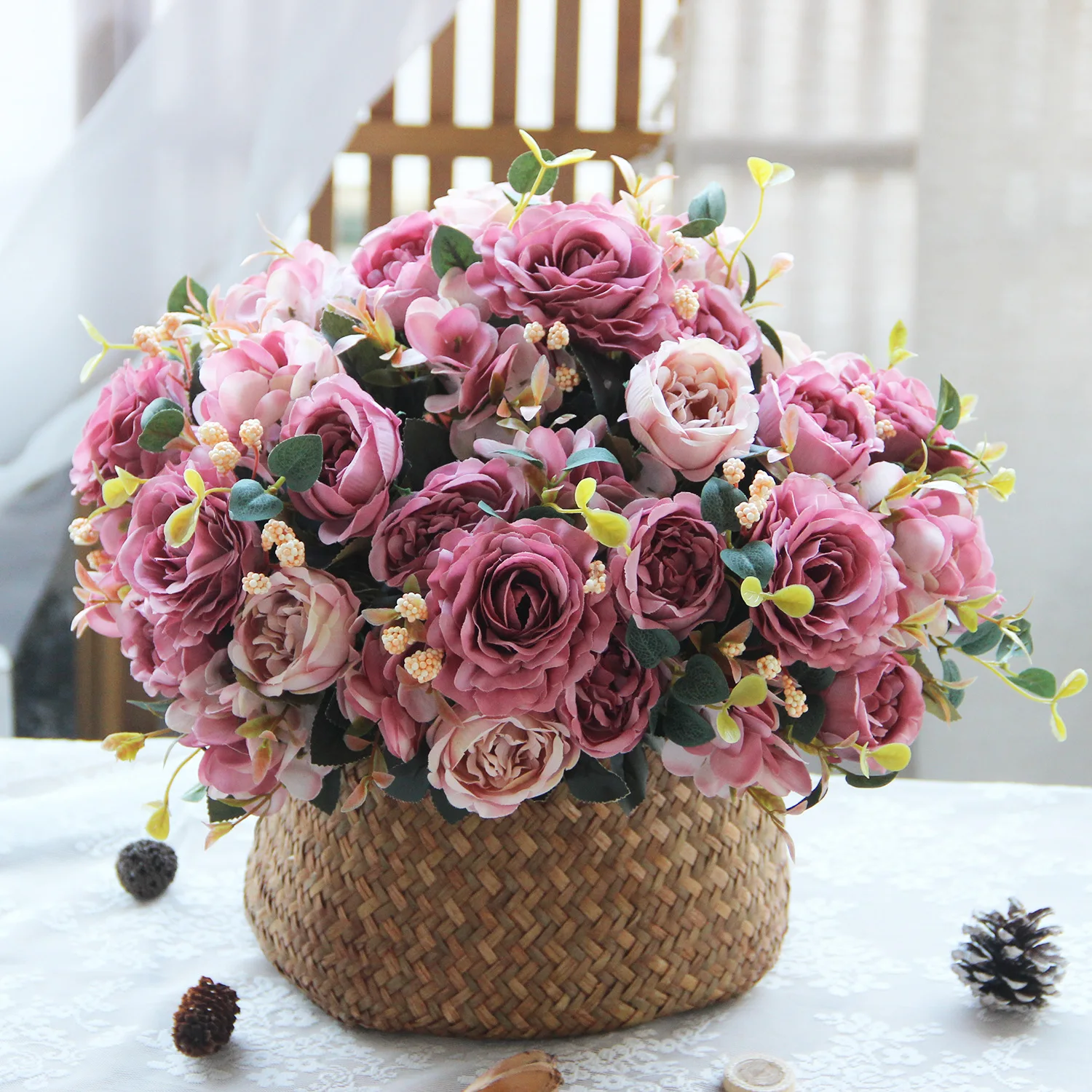 

30cm Autumn White Silk Artificial Roses Flowers Wedding Home Decoration High Quality Bouquet Luxury Fake Floral Arrangement