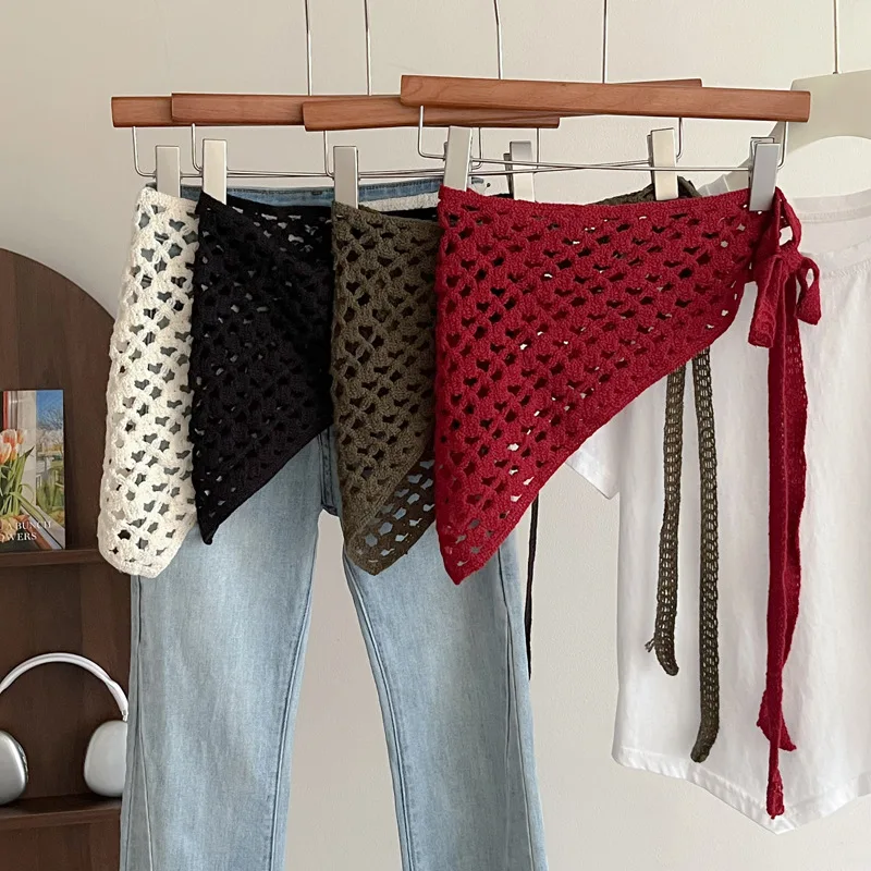 Hollow Triangular Towel Bag Head Fashionable Versatile Headscarf Korean Spice Girl Design Breathable Fart Curtain Skirt Curtain
