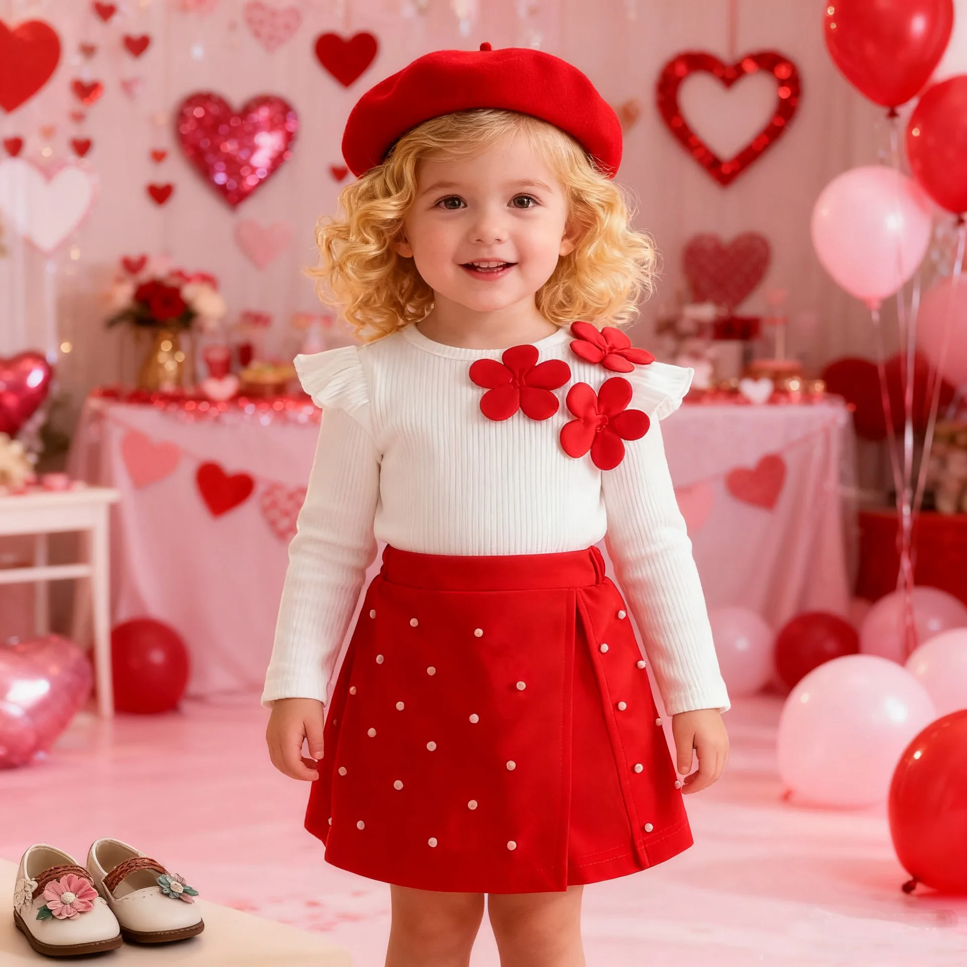 

Весенняя детская одежда для девочек, детские повседневные топы с цветочным принтом и шортами, берет, милые комплекты одежды для младенцев, детская одежда