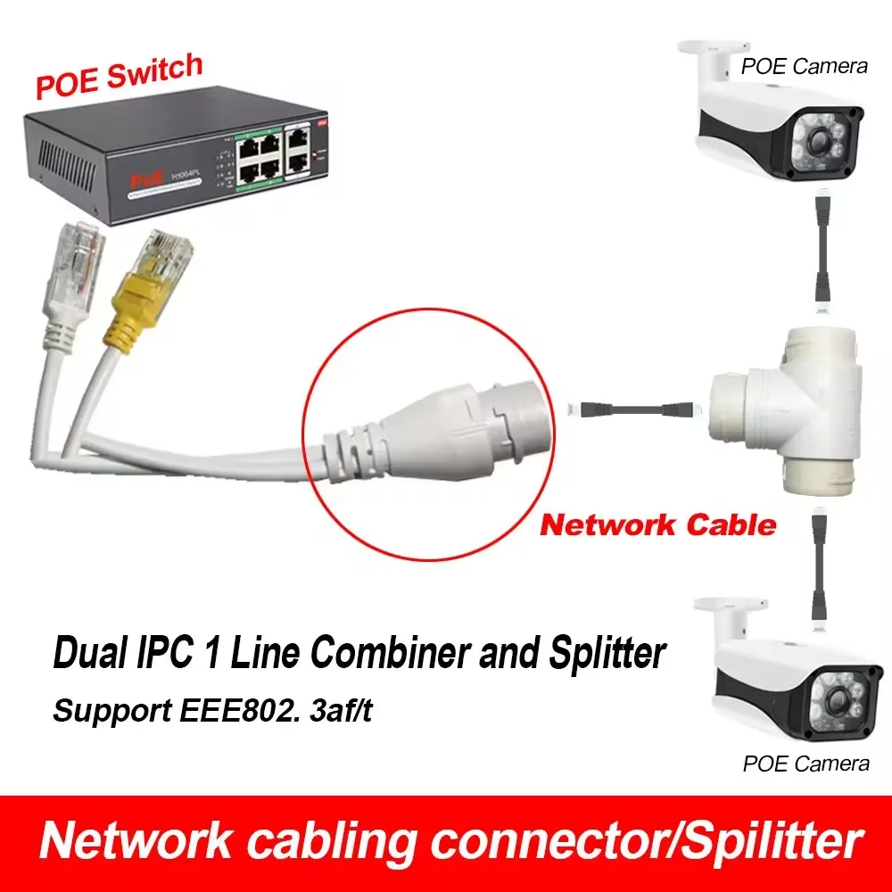 2-in-1 Network Ethernet PoE Splitter Combine Adapter Cable 8‑core Outdoor Waterproof Power Over RJ45 Converter Kit for IP Camera