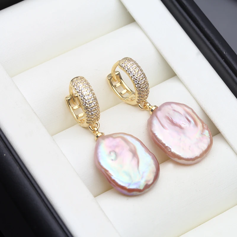 

Real Freshwater Big Baroque Pearl Earrings For Women,Gold Plated Hoop Earrings With Pearls Wife Mother Birthday Gift White