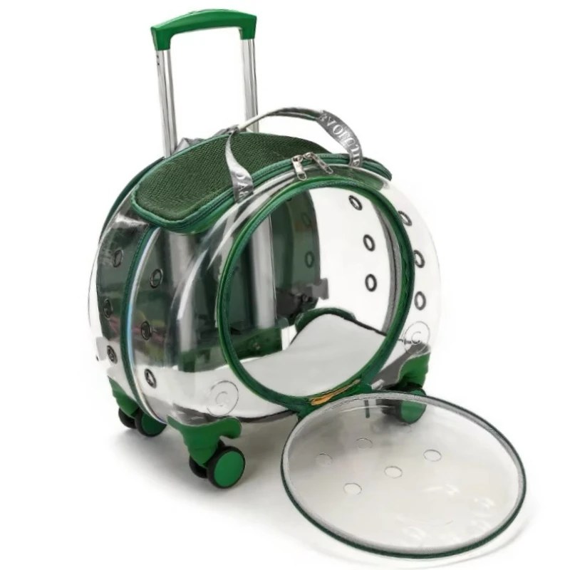 Transparent Pet Stroller Carrier Travel for Puppies Dogs Cat  Wheel Carriers Bag With Trolley Wheel Cat Trolley Bag