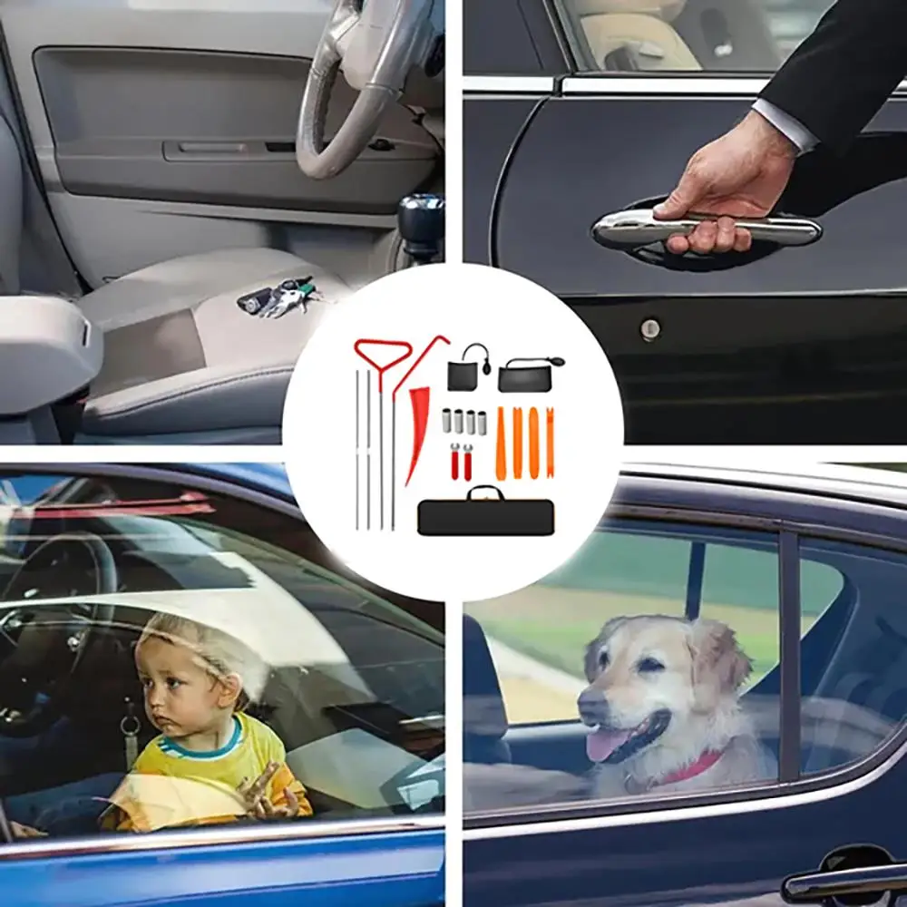 18-Piece Car Emergency Kit: Window Wedge, Air Wedge Pump, Long Reach Grabber & Trim Removal Tool