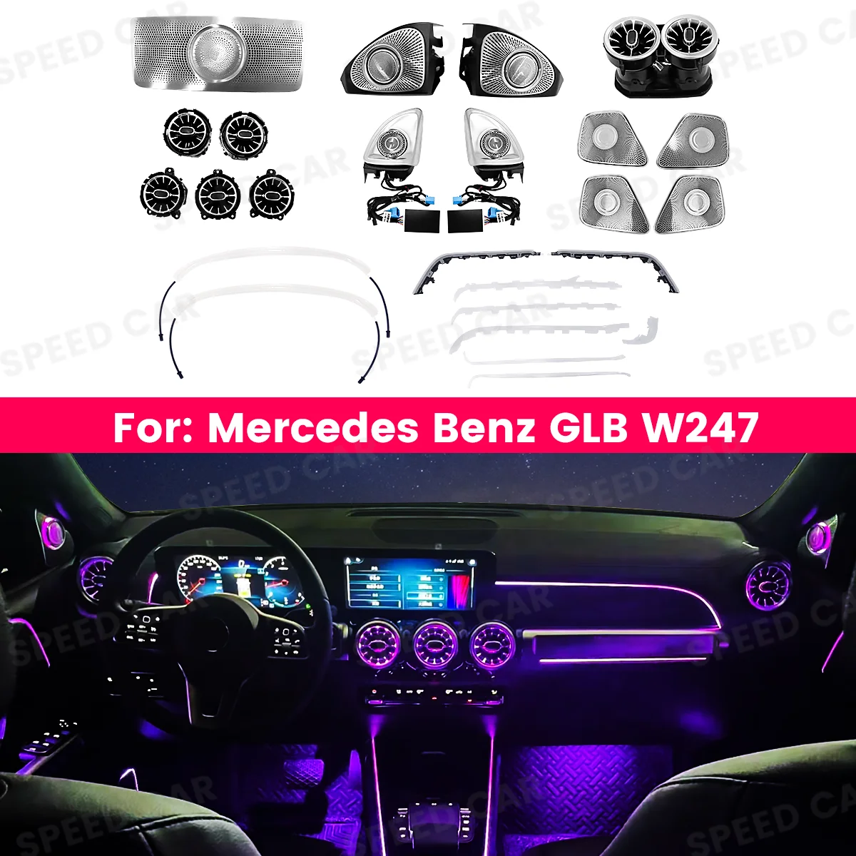 

64 Color Ambient Light Vent 3D/4D Speaker Seat Light for Benz W247 GLB B Class Car Interior Lighting Kit