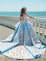 Vestidos Elegantes de flores blancas para niña, vestido de fiesta Formal para niños, vestido de baile de primera comunión, manga larga, vestido de graduación, 2022