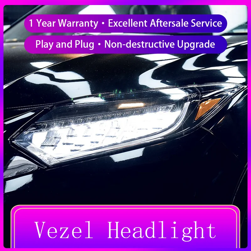 Headlights For Honda Vezel 2015-2018 Front Light HRV HR-V DRL Head Lamp Turn Signal LED Projector Lens Dynamic Car Accessories