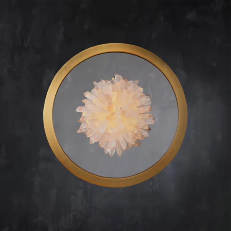 

Настенное бра с кристаллами в стиле рок, креативный художественный дизайн с круглой латунной рамкой, лампа для гостиной, спальни, прикроватной тумбочки, ресторана, прохода отеля