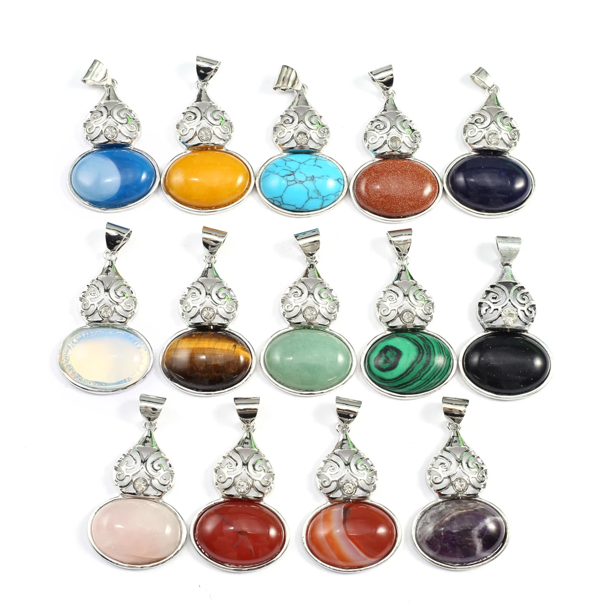 1pc 28x40mm Alloy Amethyst Gourd Pendant Natural Stone Crystal Agate Charms for Jewelry Making DIY Necklace Earrings Accessories