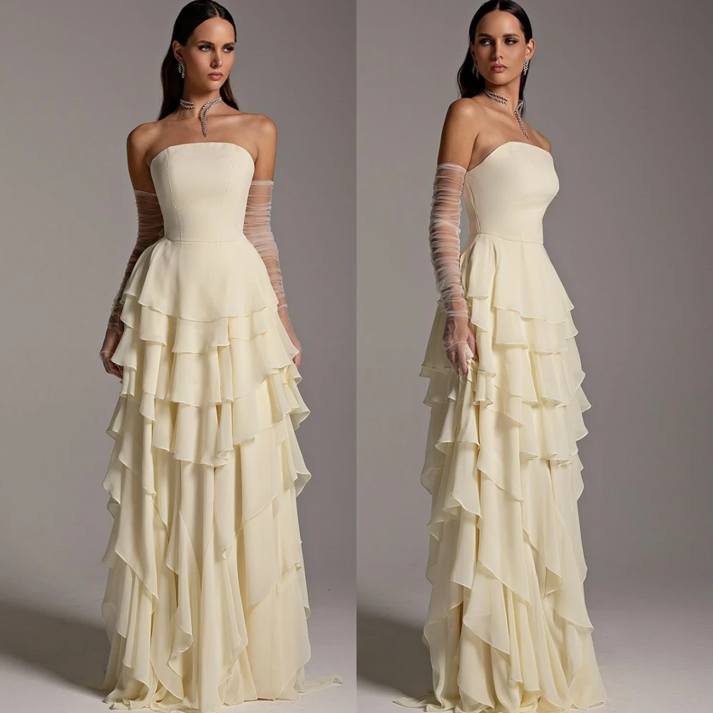 맞춤형 Strapless 쉬폰 a 라인 이브닝 드레스 섬세한 계층 파티 드레스 패션 고품질 특별 행사 가운