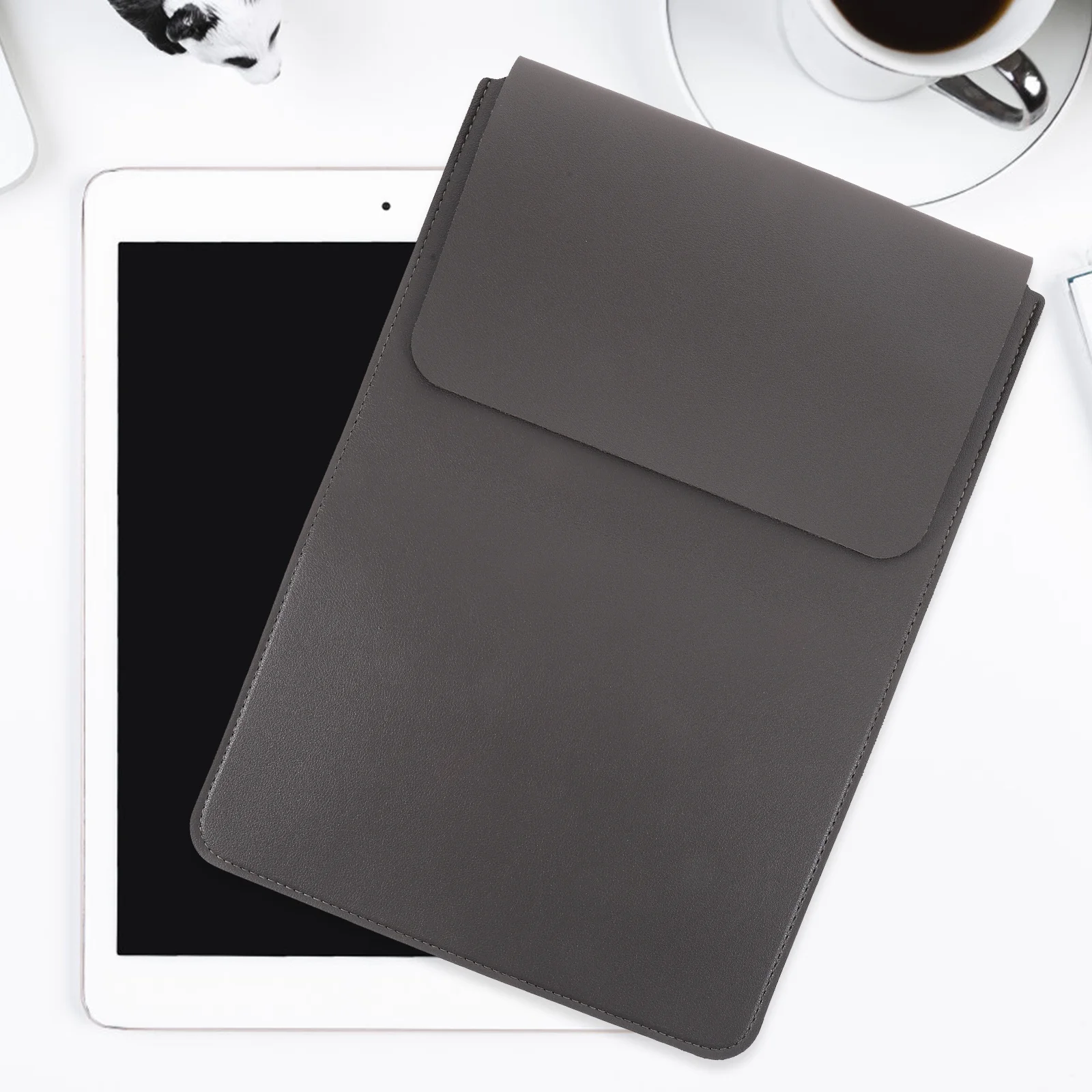 

14 Inch Laptop Sleeve Computer Protective Case Pu Waterproof Shockproof Soft Flannel Lining Large Capacity For Tablet