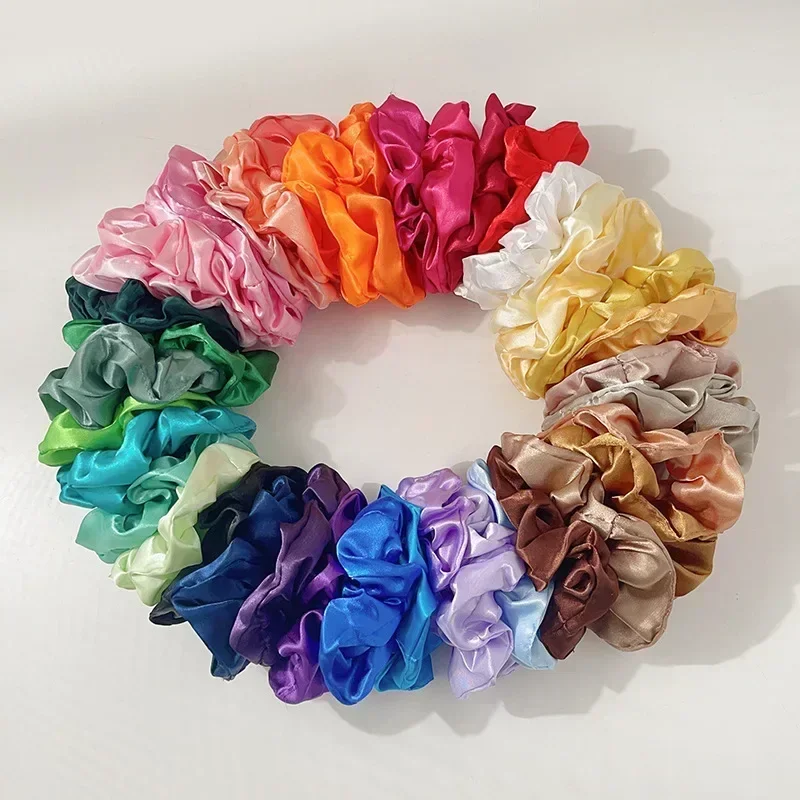 1PCS Vintage Silk Hair Scrunchies Elastic Hair Bands Solid Color Women Girls Headwear Ponytail Ties Rope Hair Accessories