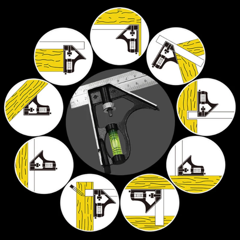 300mm Square Right Angle Ruler Protractor Adjustable Woodworking Tools Angle Ruler Measuring Tools Combination Spirit Level