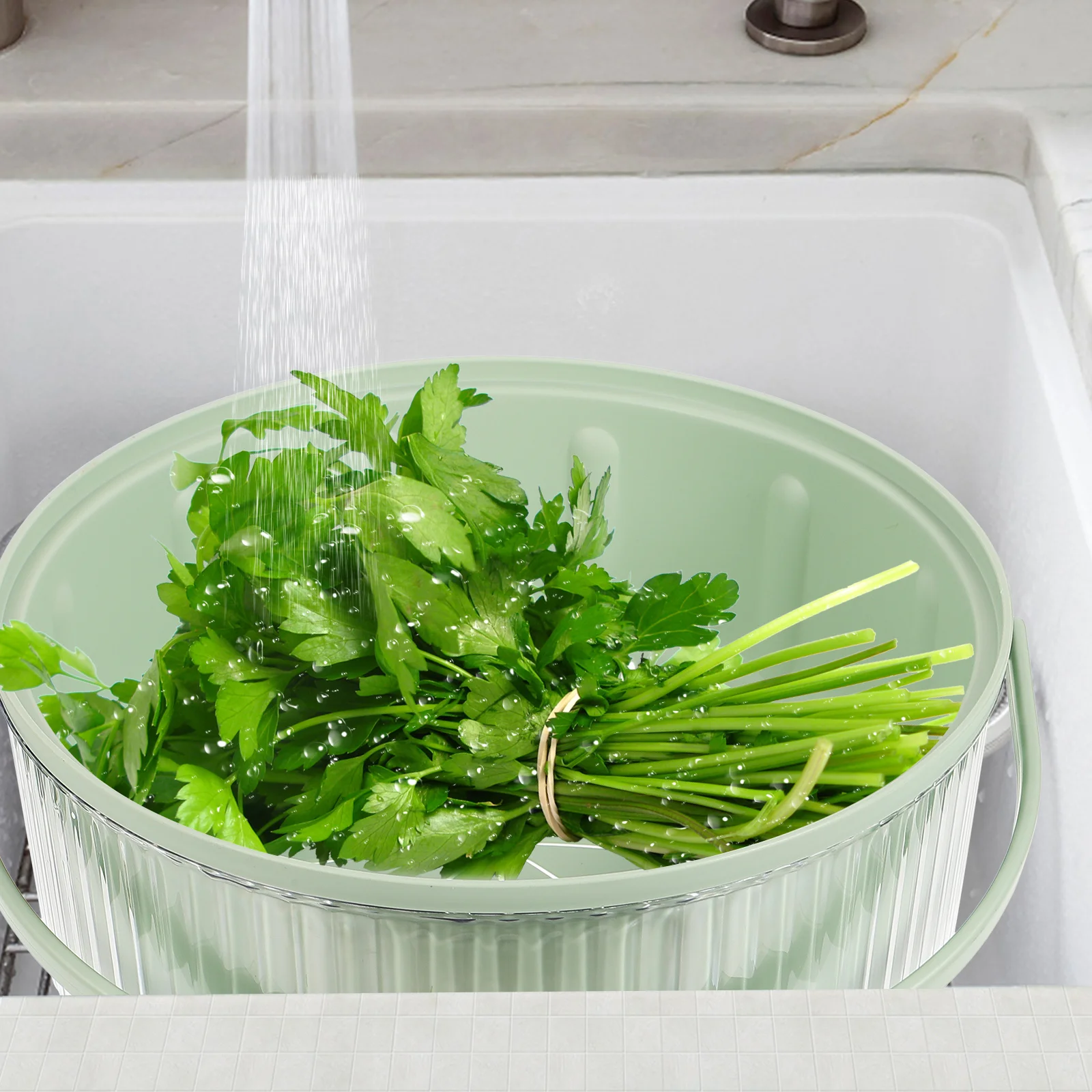 

1Set Double Layer Drain Basket Handle Kitchen Fruit Washing Colander Vegetable Strainer Basket Portable