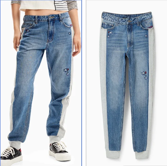 Original order for foreign trade: Spanish washed, aged, embroidered and pieced casual jeans