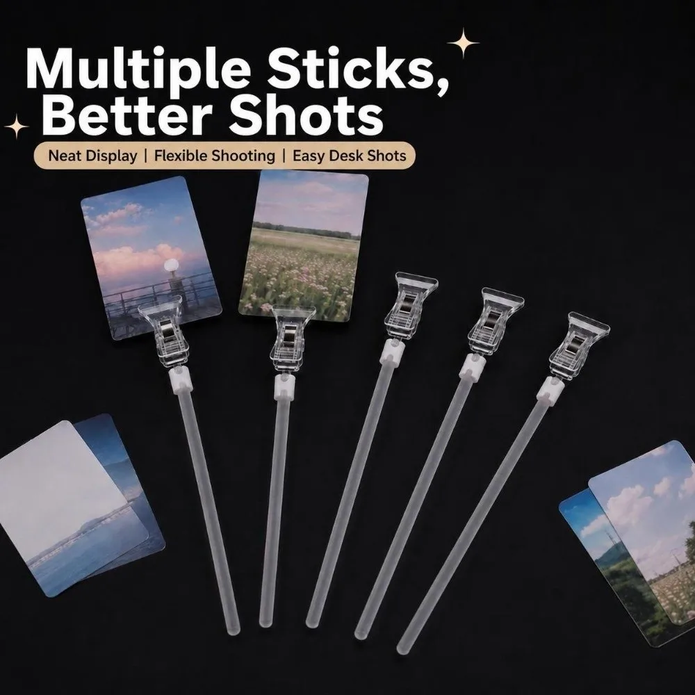 5Pcs Durable Plastic Card Holder Clips with Sticks Clear Photo Display Clips Photo Booth Props Photography