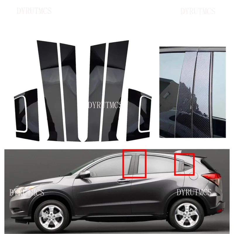 

Glossy Black Silvery Carbon Pillar Post Cover Trim Fit For Honda HRV 2015- 2017 2018 2019 2020 2021 Window Door Column B C