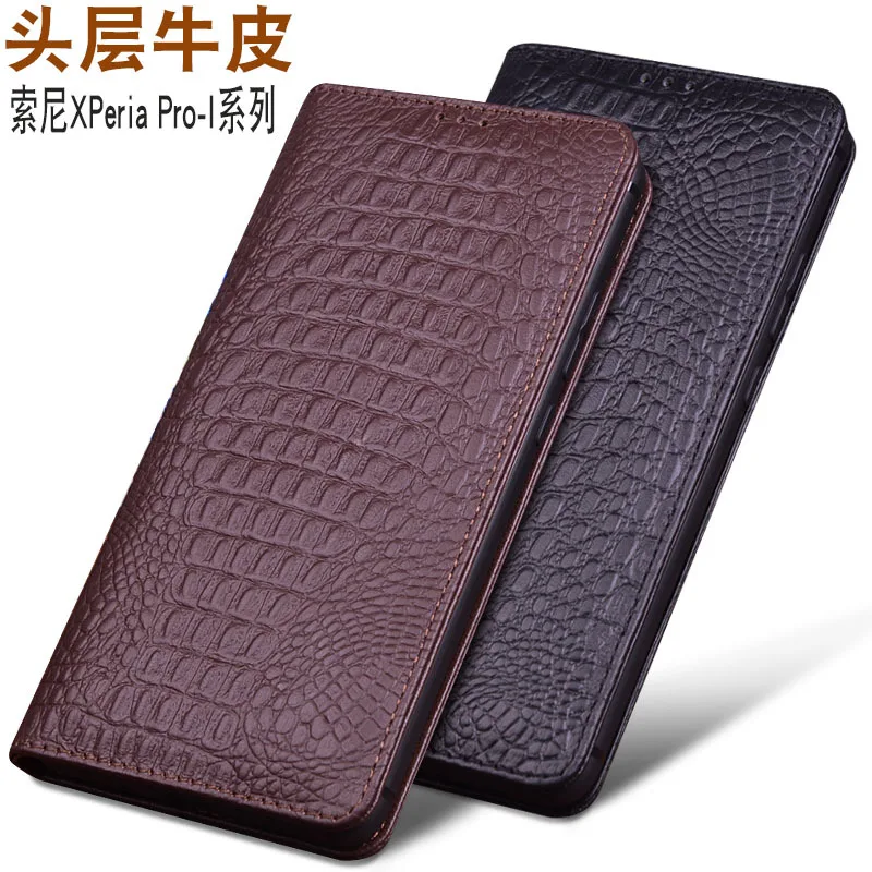 

Hot Luxury Genuine Leather Magnet Clasp Phone Cover For Sony Xperia Pro-i Kickstand Holster Case Protective Full Funda