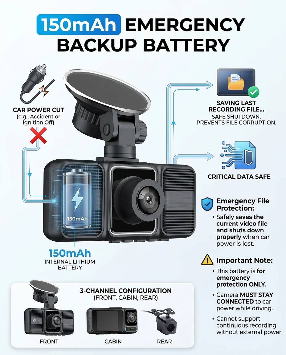 4K 2160P Dash Cam 3 Lens WiFi Car DVR Front Inside Rear Triple Camera 720P Video Recorder Allwinner G-sensor 24H Parking Monitor