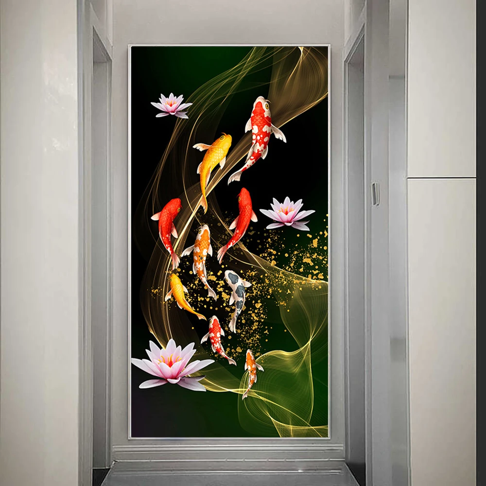 Fai da te pittura diamante 5D pesce Koi artigianato diamante ricamo carpa e fiore di loto scenario punto croce Wall Art Home Decor