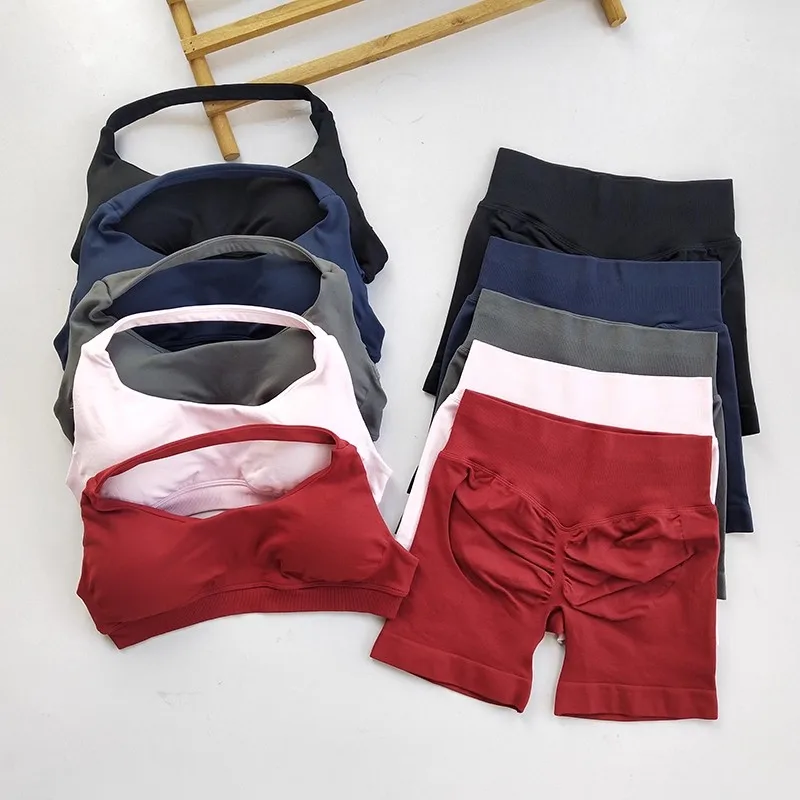 

Sexy Halter Neck Beautiful Back High Waist Peach Sports Sports Bras Suit Pilates Gathering Yoga Vest Training Fitness Bra Sets