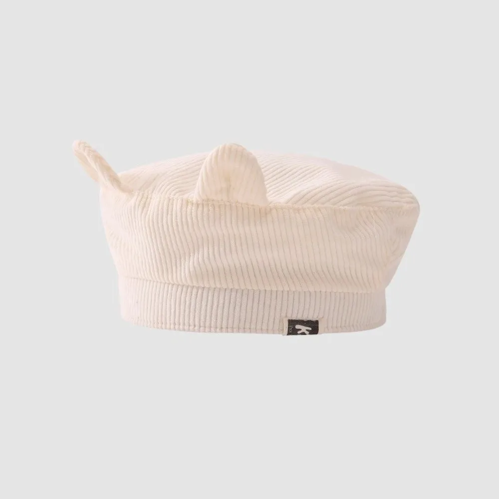 Topi Baret Kawaii Lucu Bahan Corduroy Korea Model Flat Top dengan Telinga Kucing untuk Anak Laki-laki dan Perempuan, Topi Lidah Bebek Manis untuk Musim Semi dan Gugur