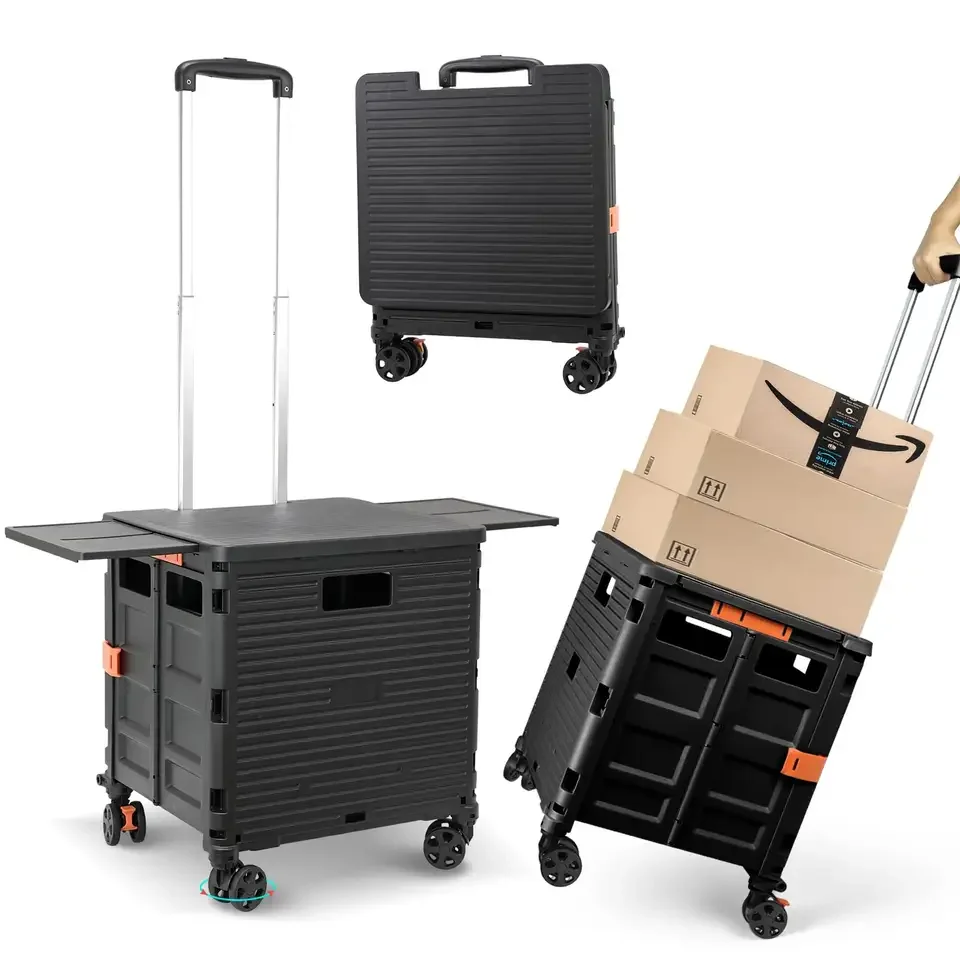 

BAOYU 4 Universal Wheel Trolley Foldable Plastic Shopping Car Multi Use Functional Collapsible Carts