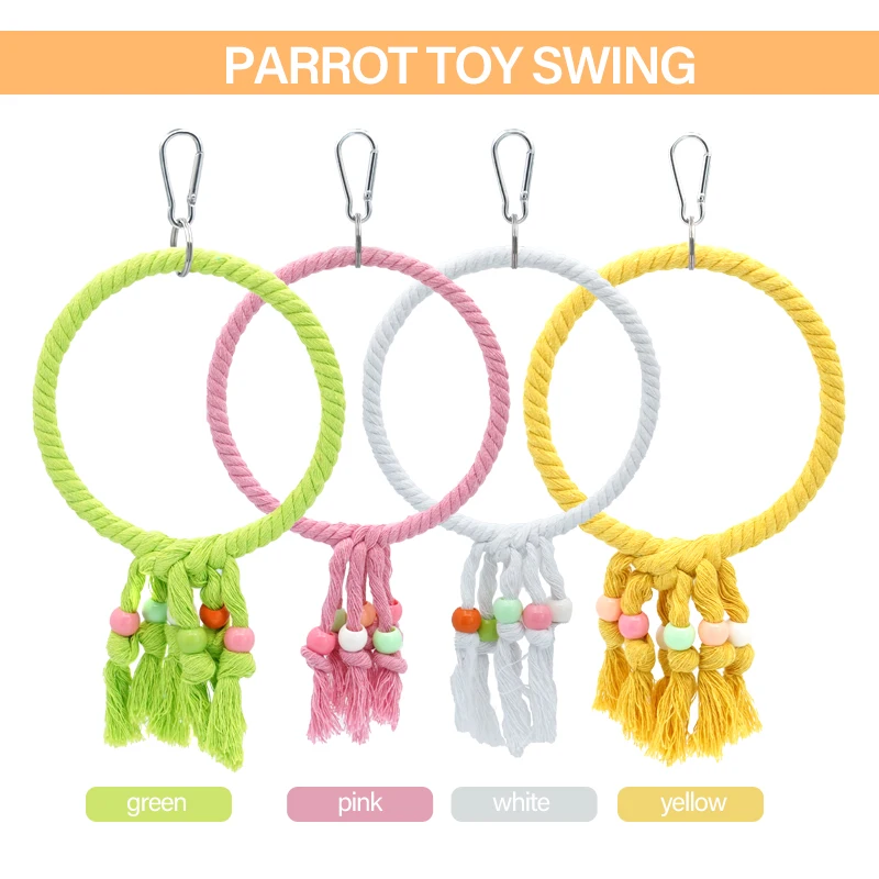 Pet Parrot Birds Cage Toy Parrot Cotton Rope Circle Ring Stand Chewing Bite Hanging Swing Climbing Play Toys