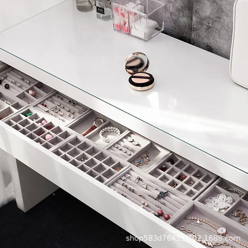 Drawer Jewelry Storage Plaid Cloth Tray Bucket Cabinet Inner Liner Earrings Nails Rings Necklaces Jewelry Storage Box