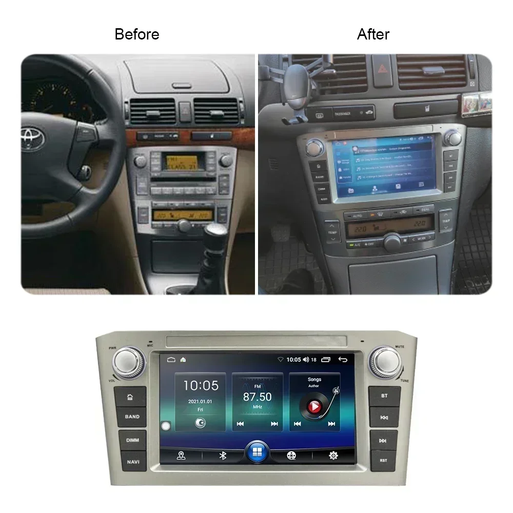 CarPlay 7'' Android 12.0 Car DVD Player 8GB 128G multimedia car radio GPS WiFi for TOYOTA AVENSIS T25 2002 -2005 2006 2007 2008