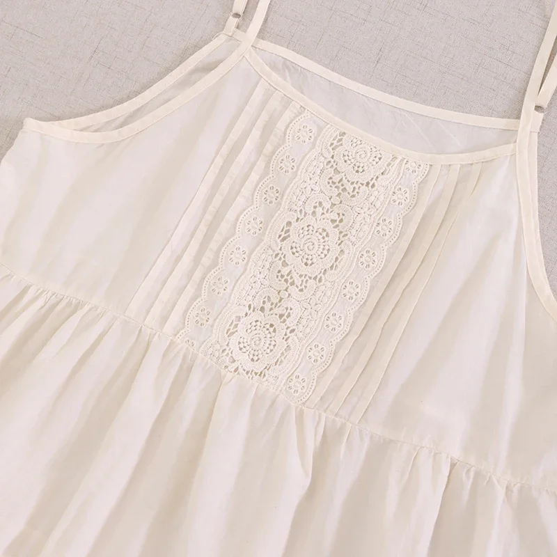 Spring Summer Mori Girl Sweet Sleeveless Sling Dress Women Spaghetti Strap Solid Color Casual Basic White Underdress